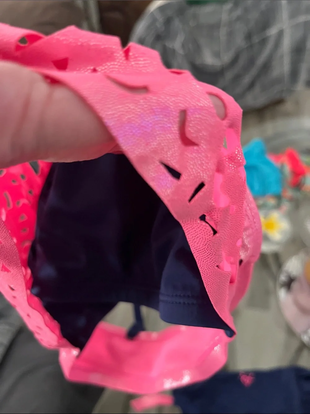 Justice Pink Laser-Cut Ruffle Bikini with Navy Bottoms
